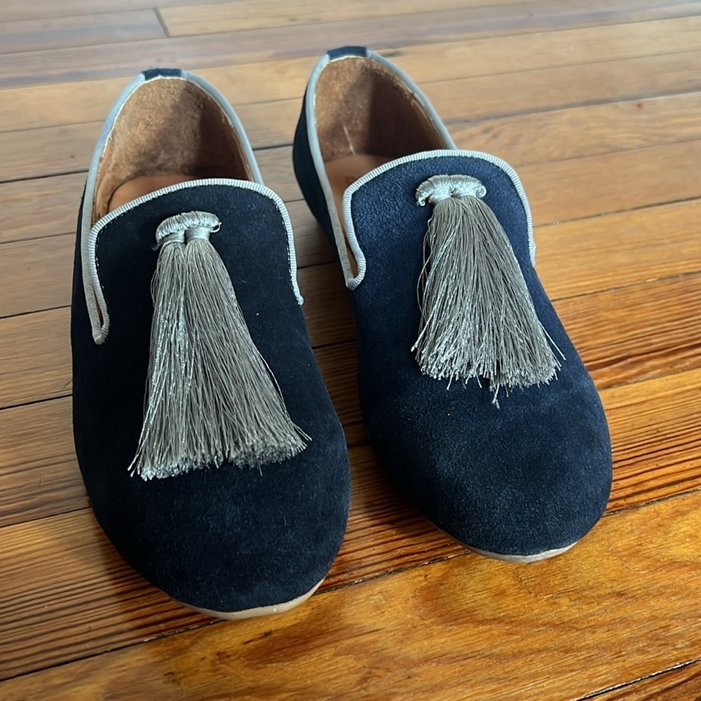 Silvia Cobos Suede Leather Navy Gray Tassel Loafers for Women Multiple Sizes - Picture 3 of 12